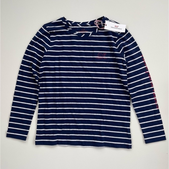 Vineyard Vines Girls Navy White Striped Graphic Long sleeve Tee Large 14 NWT - Picture 1 of 6